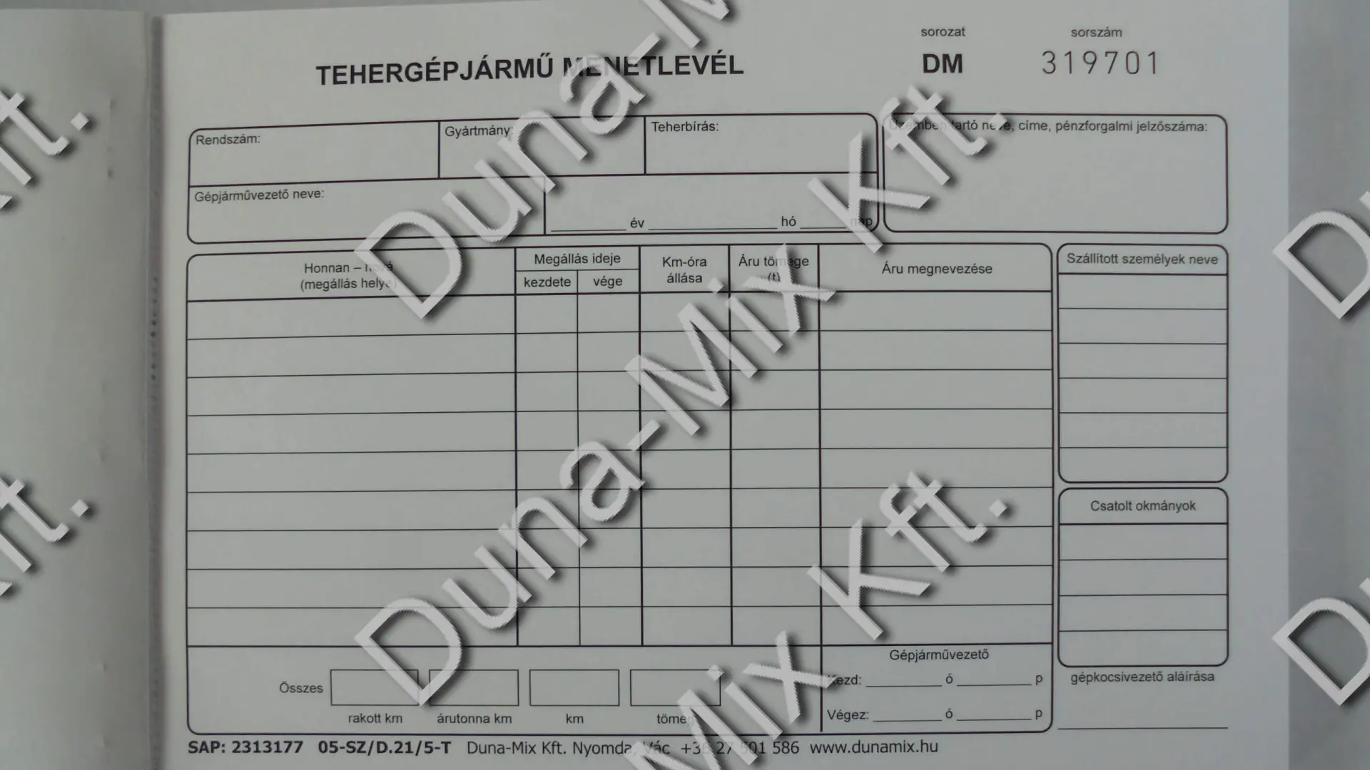 Tehergépjármű menetlevél